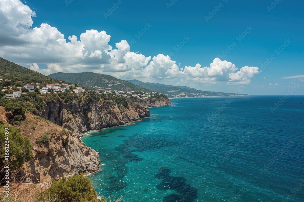 Fototapeta premium Beautiful landscape captured during a summer trip by the Mediterranean coast, featuring natural cliffs and sea views