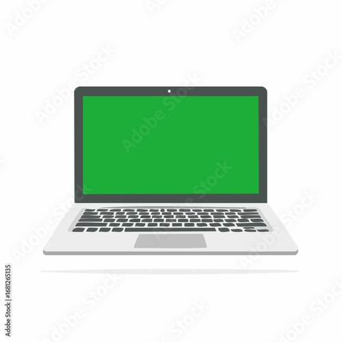 Sleek laptop with vibrant green screen ready for your content, ideal for presentations, software demos, or creative projects, showcasing modern technology and digital innovation
