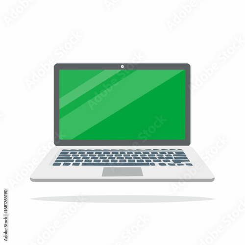 Sleek laptop mockup with green screen, perfect for showcasing app designs or website interfaces, ideal for tech blogs and digital marketing materials in a modern style
