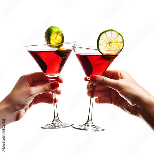 Elegant Couple Cheers Cosmopolitan Martini Isolated on White Background