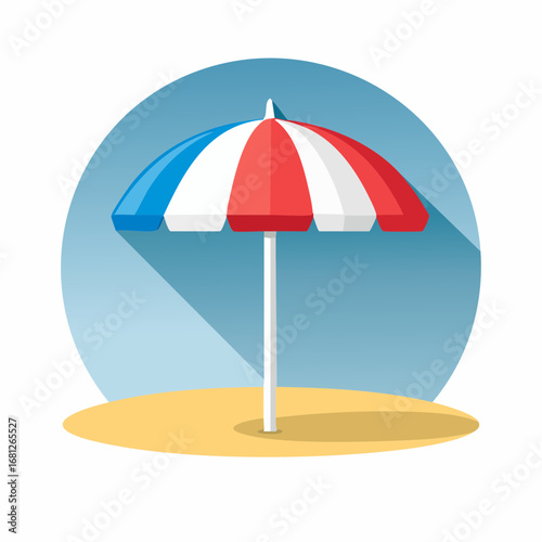 Relaxing seaside escape with colorful beach umbrella, perfect for summer vacation vibes and coastal designs in this vibrant vector image, bringing breezy holiday moods and sun-kissed memories