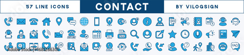 Set of contact icon. Contains phone, mail, web, address, home, location, fax, call, user information and communication symbol for business card, social media, apps and website. Vector illustration