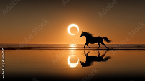 Horse running sunset beach silhouette
