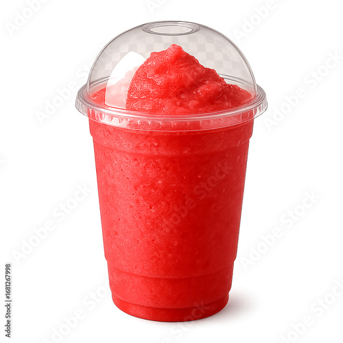 Refreshing Strawberry Smoothie in Clear Cup with Dome Lid on Transparent Background