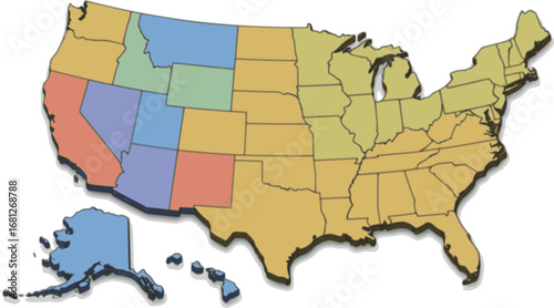 3d usa map with separated states. Vector illustration
