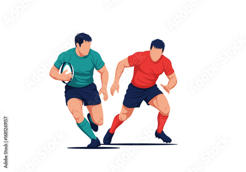 Rugby players competing during a thrilling match showing athleticism and teamwork