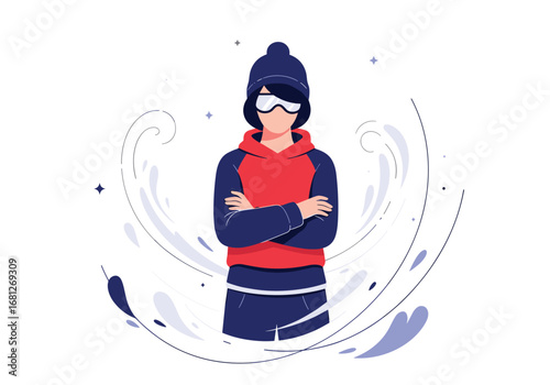 Young person enjoying winter activities and cold weather adventures safely prepared