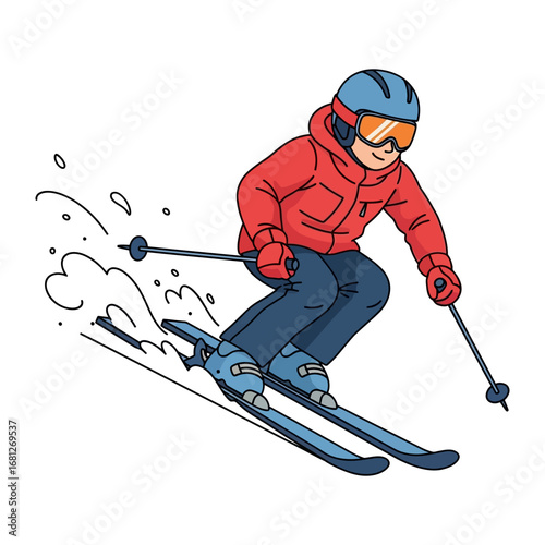 Speeding Through the Powder: A skier descends a snow-covered slope. Feel the thrill of the winter, where one is capturing a dynamic portrayal of winter sports.
