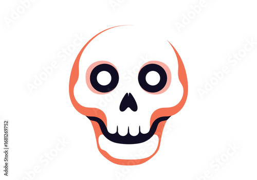 A stylized illustration of a human skull with orange and dark accents against a white background