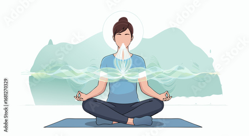 Calm Meditator in a Serene Studio Minimalistic Vector Illustration Showing Breath Flow and Focus