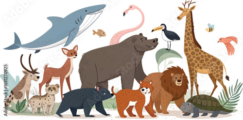 Wild Animal Silhouettes Collection – Kangaroo, Bear, Shark, Deer, Parrot, Gorilla, Flamingo, Fox, Elephant, Giraffe, Wolf, Alligator, Bison, Lion