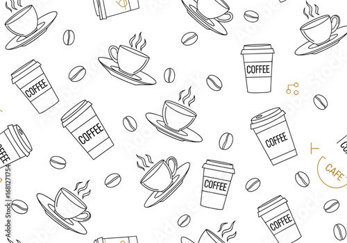 Delightful hand drawn coffee cups and beans pattern for cafes and beverage businesses
