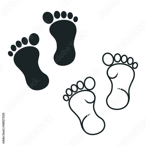 Footprint Vector Set – Human Feet Silhouette and Outline Barefoot Vector Illustration