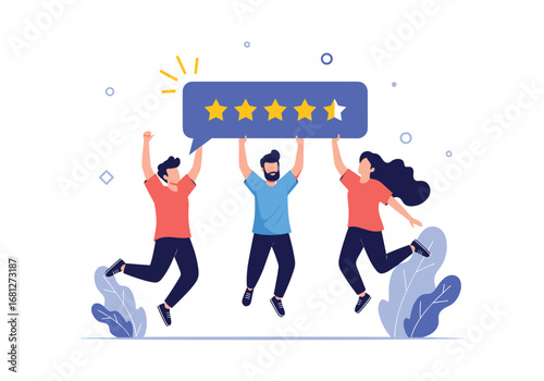 Celebrating customer satisfaction with positive feedback and high ratings for excellent service