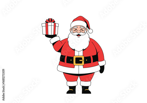 Cheerful santa claus holding a festive gift box ready for holiday celebrations and joyful giving
