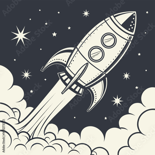rocket and moon