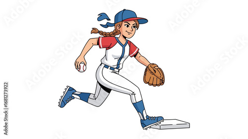 Baseball Player In Action: A vibrant illustration captures a dynamic young baseball player running with a ball, showcasing athleticism and the excitement of the game.
