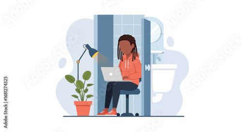 Focused person working on a laptop at home, embodying remote work and modern productivity. Ideal for business, technology, and lifestyle concepts.