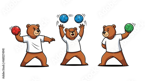Animated Bears Playing Balls: Animated bear figures engaging in dynamic play, their expressions of focus and fun captured with skillful illustration