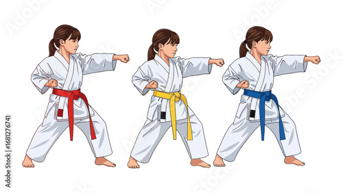 Karate Girl: A young karate girl, showcasing poise and strength, executing precise punches, embodies the spirit of discipline, skill, and confidence in the world of martial arts.