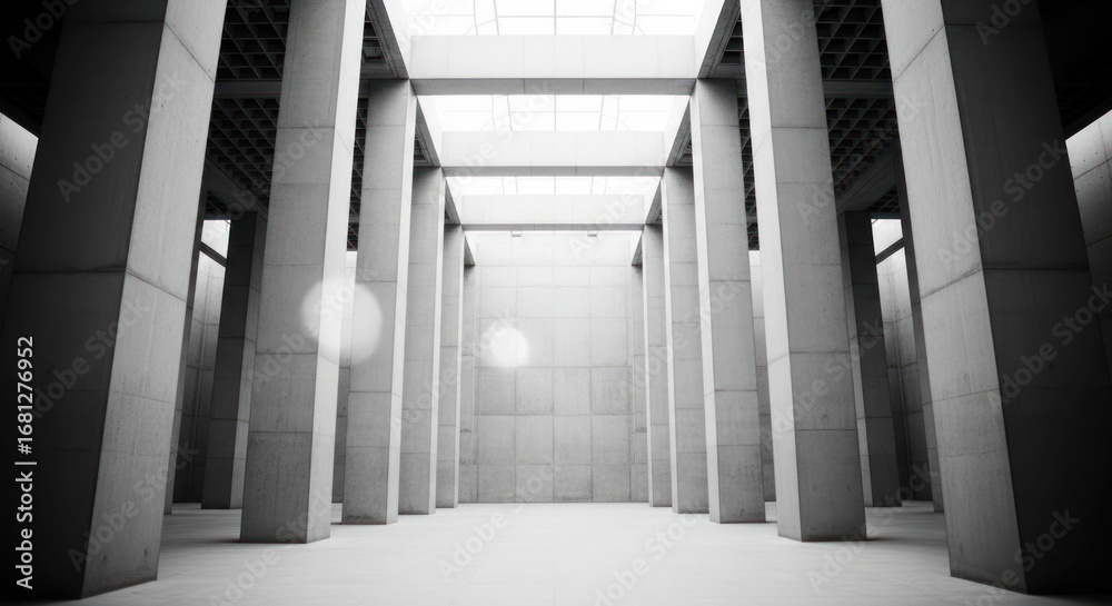 Fototapeta premium Spacious concrete hall with tall pillars