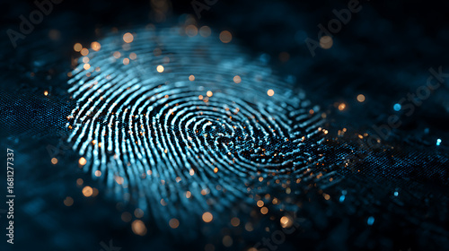 Digital fingerprint security technology modern cyber environment high-tech imagery futuristic design close-up view innovative concepts