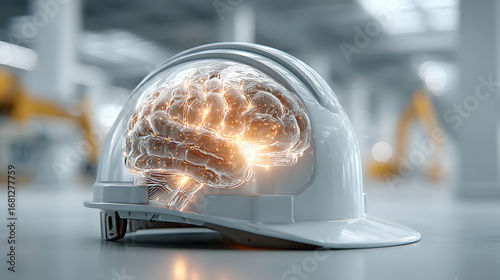 Innovative safety training for construction workers safety site image of a hard hat with brain design bright environment close-up view mental awareness