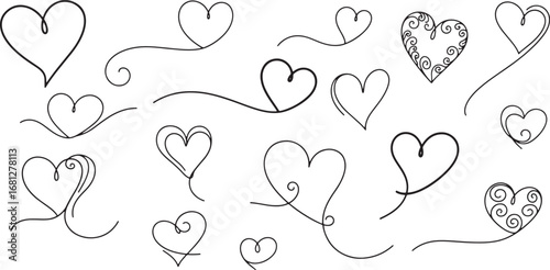 Vector art of collection of handdrawn hearts