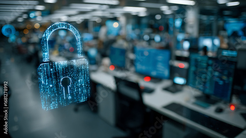 Cybersecurity measures office space digital interaction modern workplace close-up perspective data protection strategies