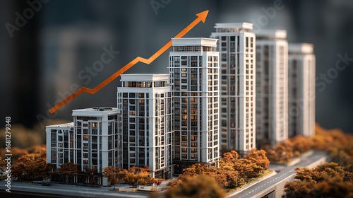 Real estate market growth analysis urban development infographic modern architecture aerial view economic trends