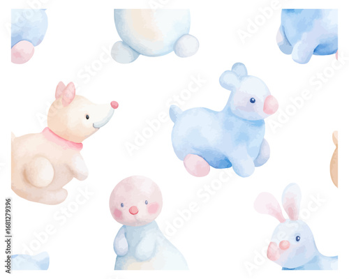 Watercolor baby themed toys seamless patterns