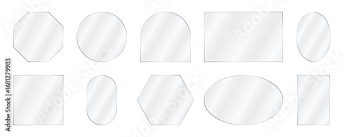 Acrylic glossy panels reflect light with gradient shine and clear surface. Transparent frames form a modern display of bright texture and shadow.