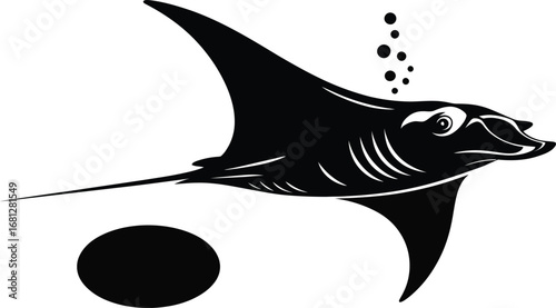 Majestic giant manta ray gliding through deep blue ocean waters silhouette