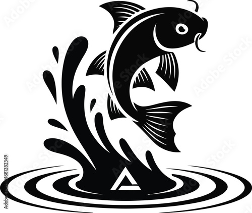 Dynamic jumping fish creating a lively water splash silhouette