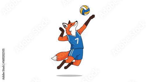 Volleyball Fox: A spirited fox serves with prowess in a stylized volleyball match, embodying the thrill of sports and agility. 