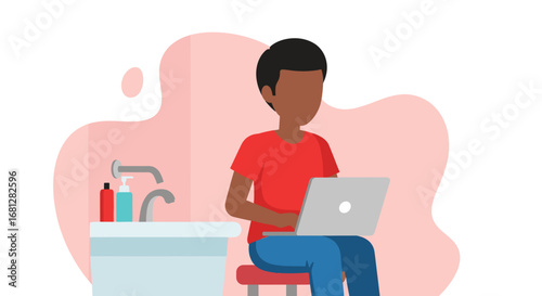 Individual working remotely on a laptop in a modern home setting, symbolizing flexible work arrangements, online learning, and digital lifestyle.