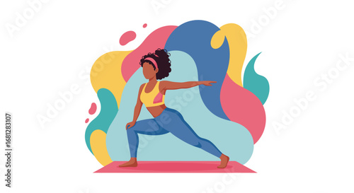Dynamic illustration of a woman in a powerful yoga pose, symbolizing strength, wellness, and a balanced lifestyle. Perfect for health, fitness, or mindfulness concepts.