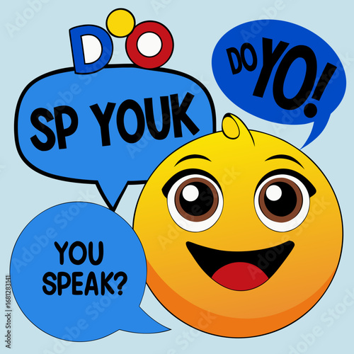 Smiley face asking questions about speaking languages