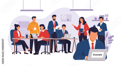 Diverse business team collaborating in a modern office, engaging in a productive meeting. Ideal for concepts of teamwork, strategy, and corporate success.