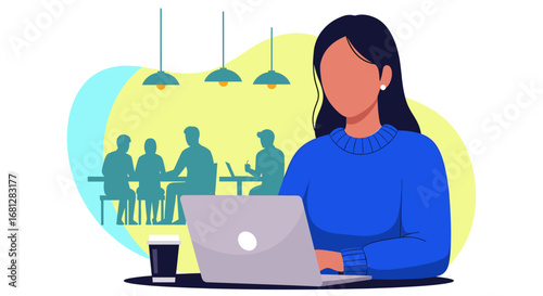 A focused woman works efficiently on her laptop in a modern co-working space, ideal for business, remote work, or digital lifestyle concepts.