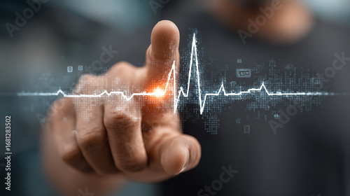 Monitoring heart health with digital technology pulse detection medical environment digital visualization close-up focus health concept