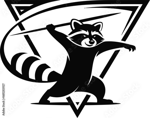 Raccoon athlete throwing a javelin in silhouette
