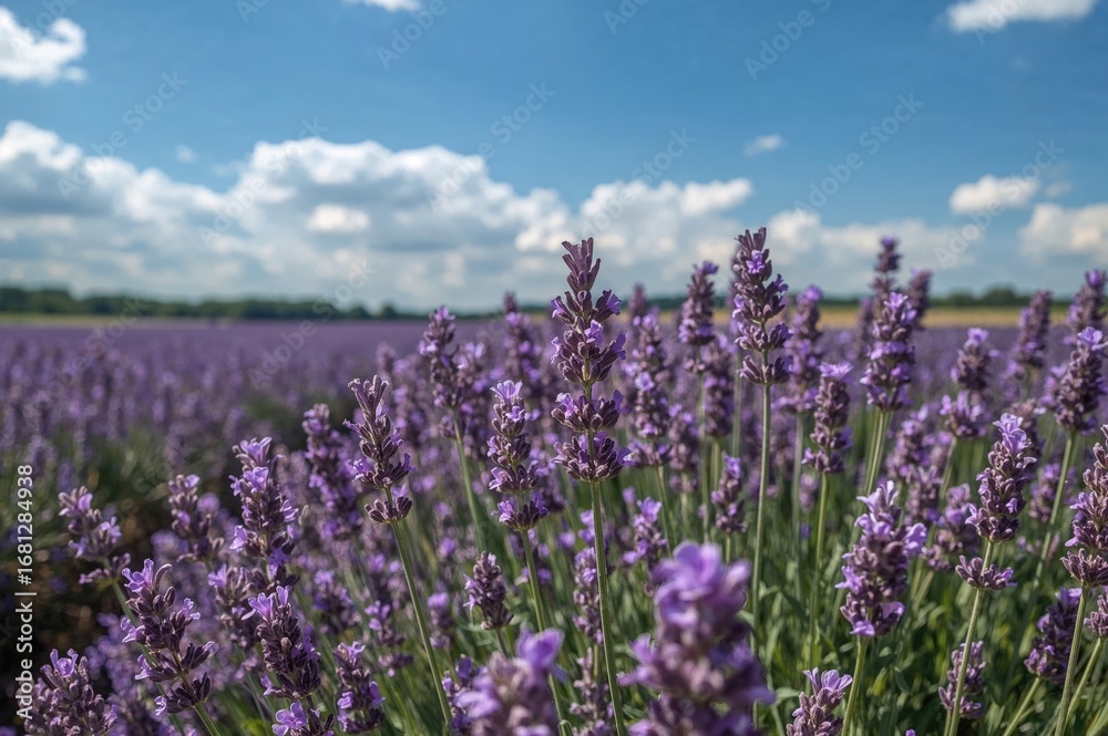 Obraz premium Blooming lavender blossoms in a vast purple field.