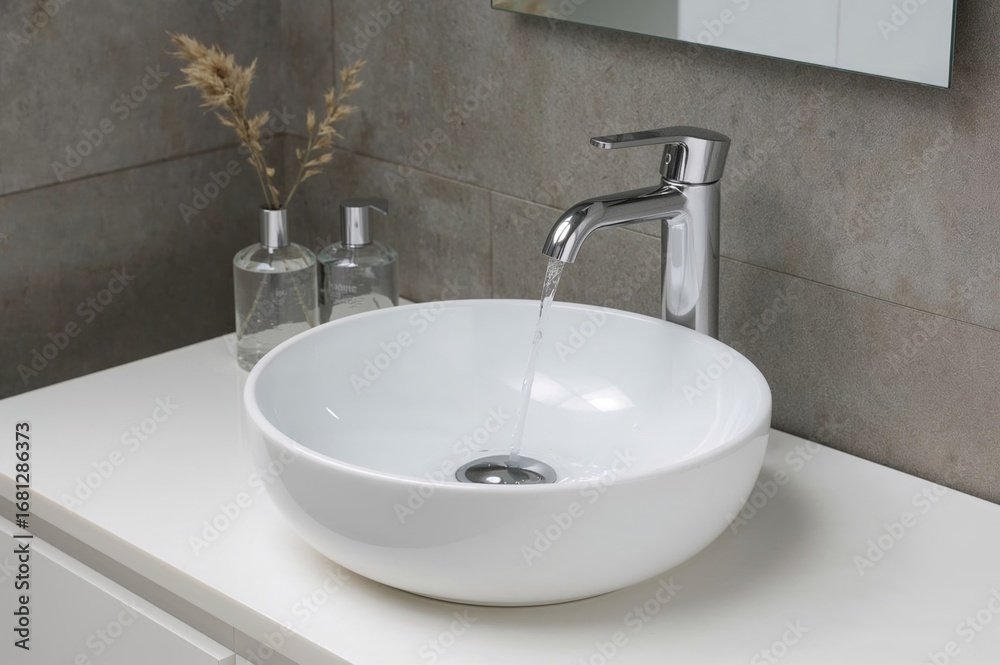 Fototapeta premium Contemporary ceramic sink with artistic faucet
