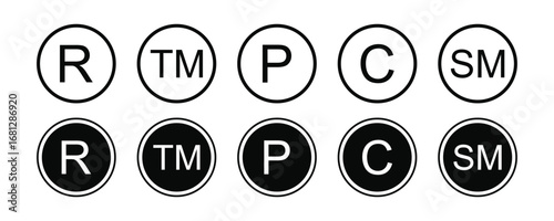Copyright Registered Trademark Vector Icon Set for Intellectual Property 