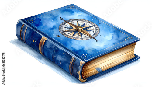 Vintage Blue Book with Compass Illustration