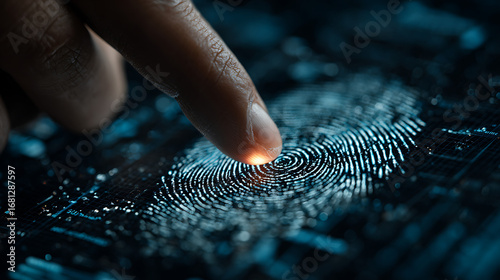 Exploring digital fingerprint technology cybersecurity lab visual data analysis high-tech environment close-up viewpoint innovation
