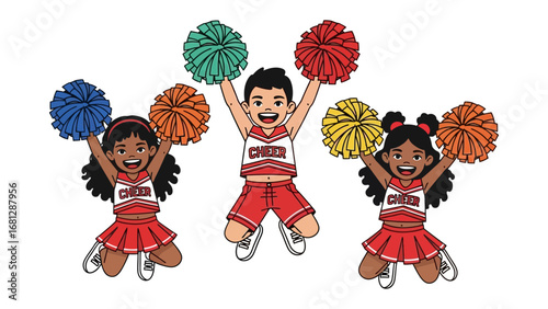 Cheerful Cheerleaders in Action: A dynamic illustration depicts a team of energetic cheerleaders in vibrant uniforms, exuding enthusiasm and team spirit.
