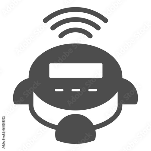 Robot vacuum cleaner and wireless signal solid icon, intelligence technology concept, smart device sign on white background, glyph style icon for mobile and web design. Vector graphics.