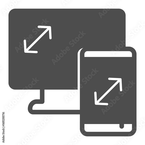 Large monitor screen, smartphone screen solid icon, technology and electronics concept, tv and phone sign on white background, glyph style icon for mobile and web design. Vector graphics.